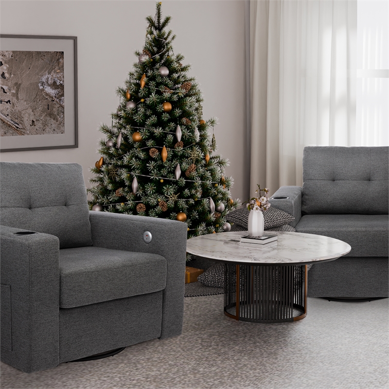 Afuera Living Gray Velvet Swivel Sofa Chair with USB Charging Port