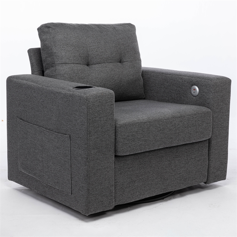 Afuera Living Gray Velvet Swivel Sofa Chair with USB Charging Port