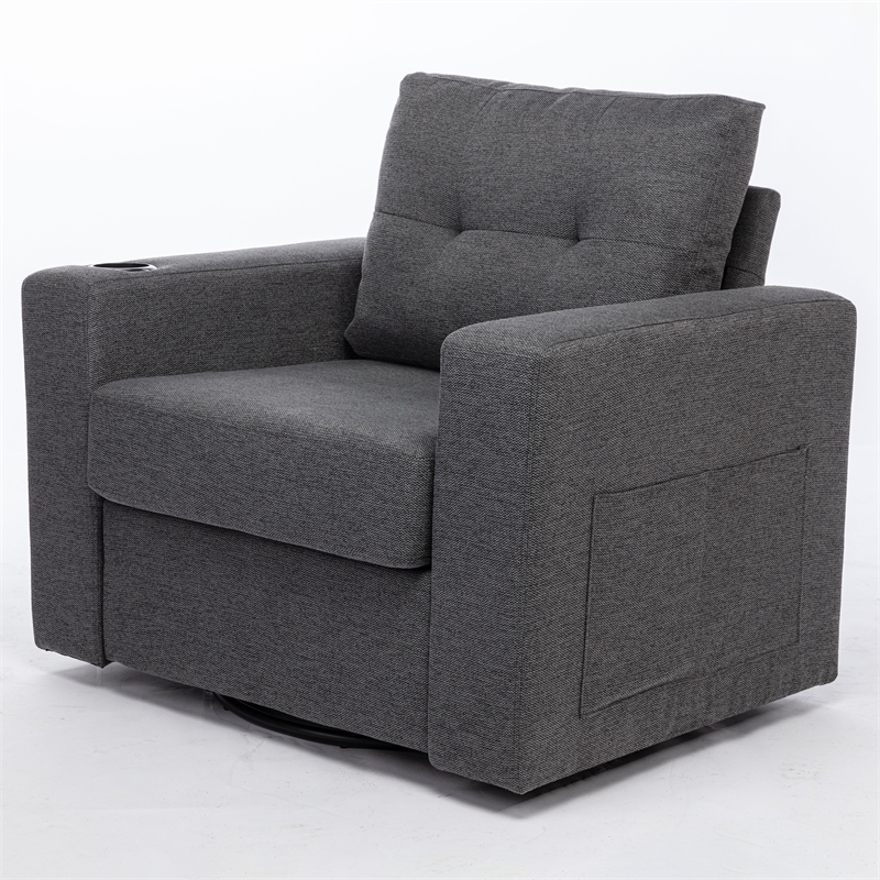 Afuera Living Gray Velvet Swivel Sofa Chair with USB Charging Port