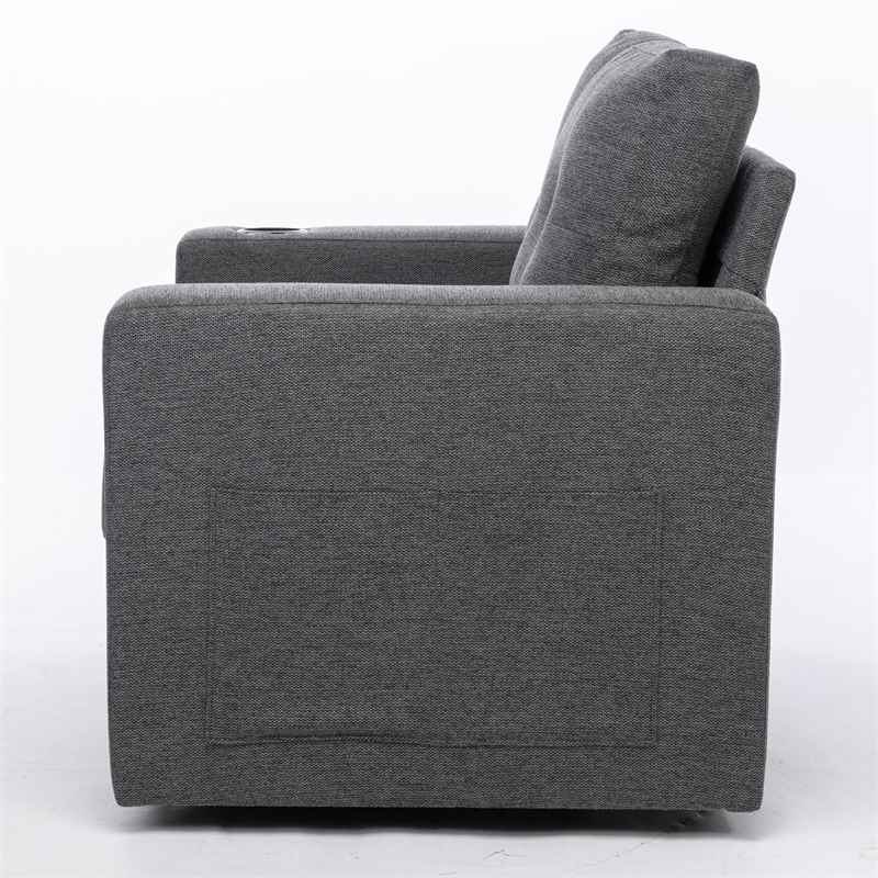 Afuera Living Gray Velvet Swivel Sofa Chair with USB Charging Port