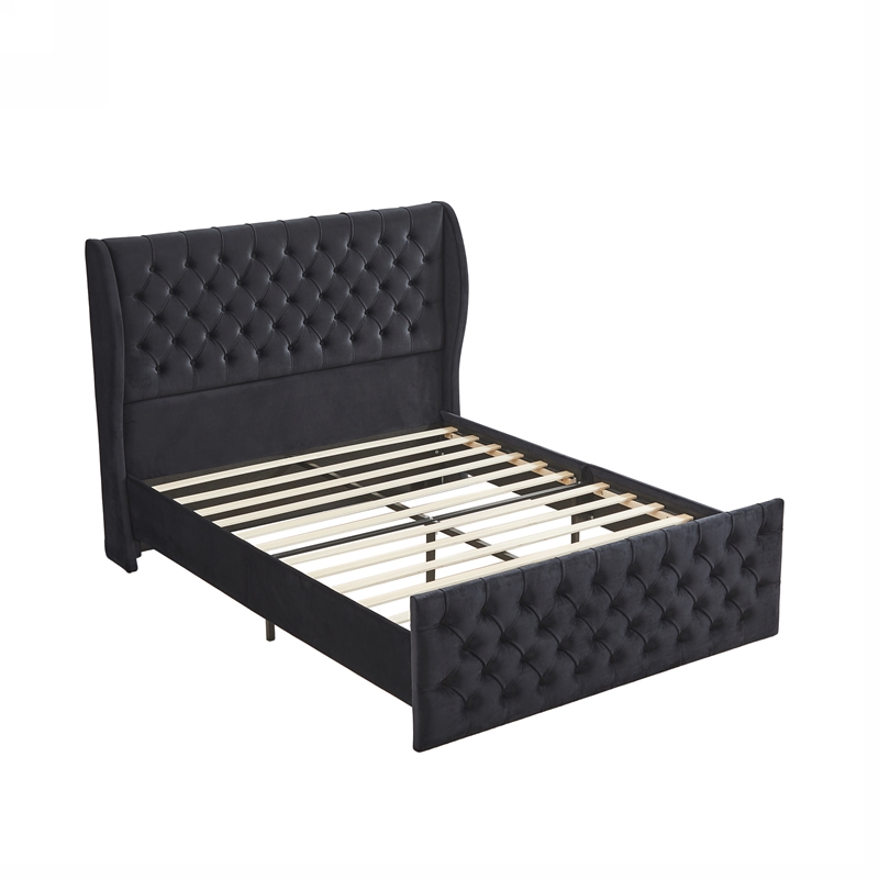 Afuera Living Wingback Velvet Chesterfield Bed with Button Tufted Headboard