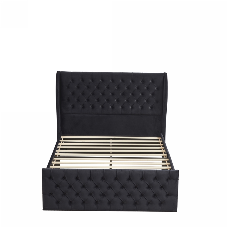 Afuera Living Wingback Velvet Chesterfield Bed with Button Tufted Headboard