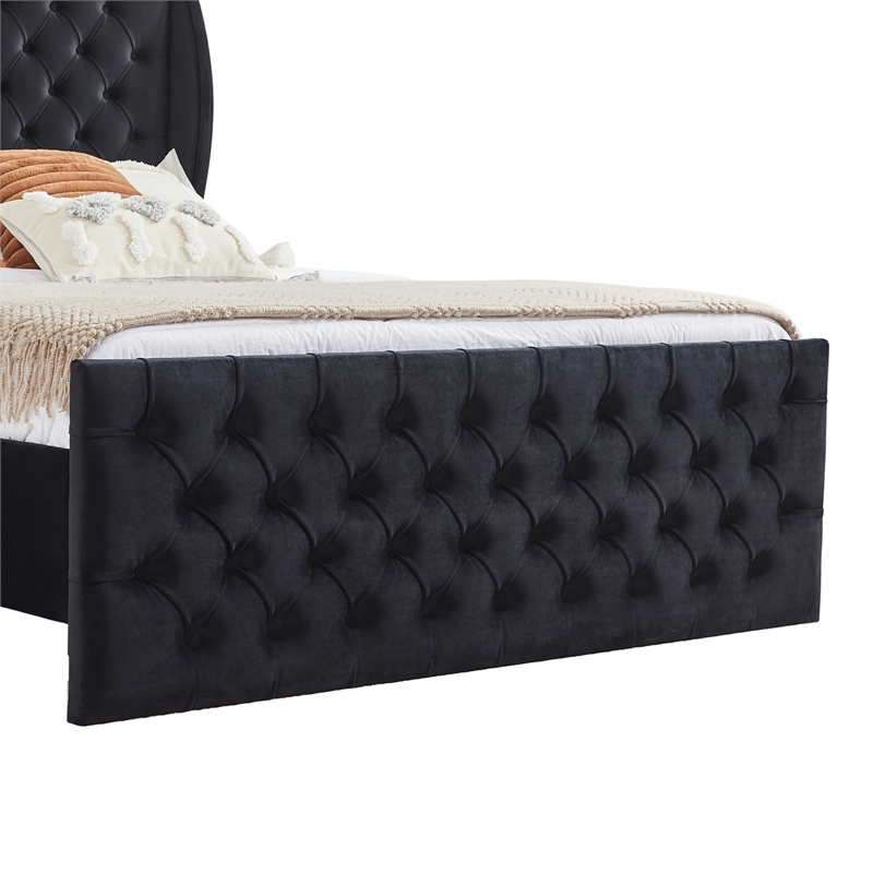 Afuera Living Wingback Velvet Chesterfield Bed with Button Tufted Headboard