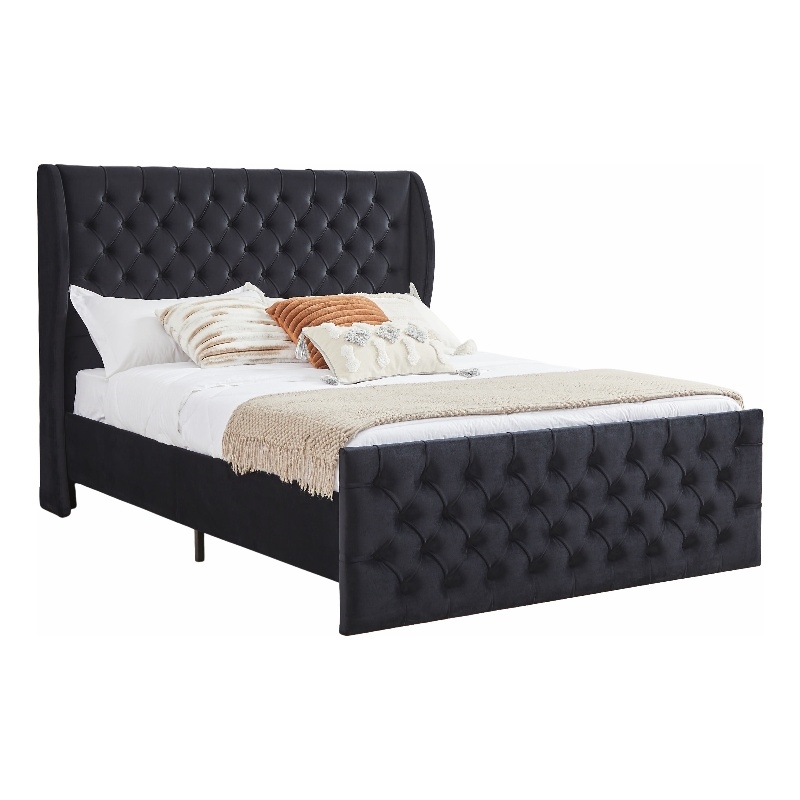 Afuera Living Wingback Velvet Chesterfield Bed with Button Tufted Headboard