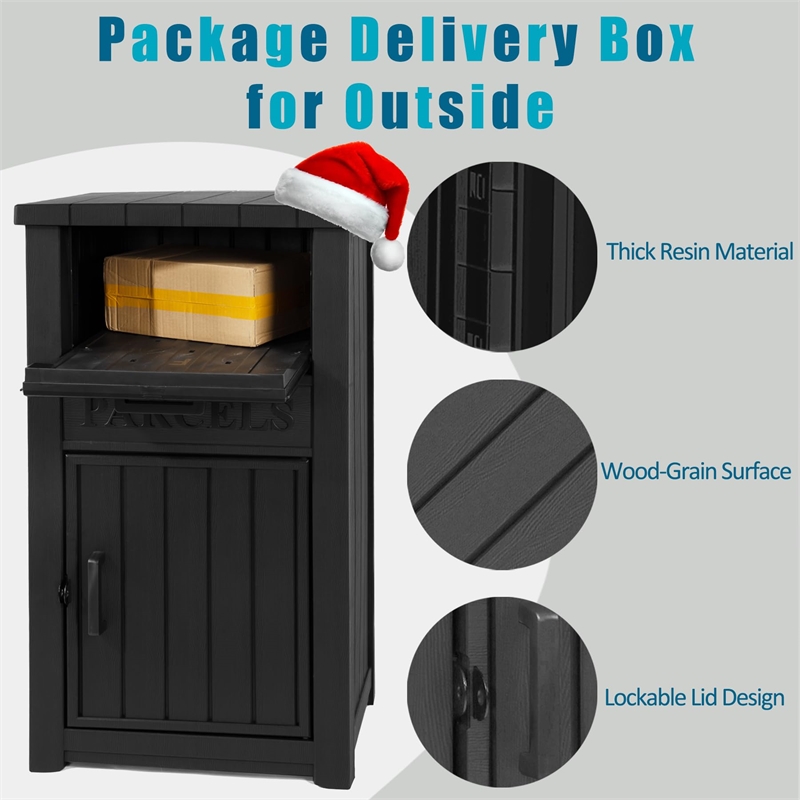 Afuera Living 48-Gallon Lockable Resin Delivery Box with Parcels Sign in Black
