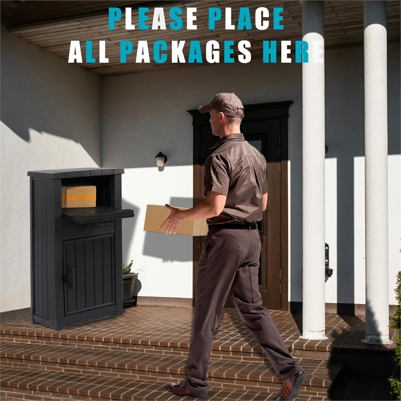 Afuera Living 48-Gallon Lockable Resin Delivery Box with Parcels Sign in Black