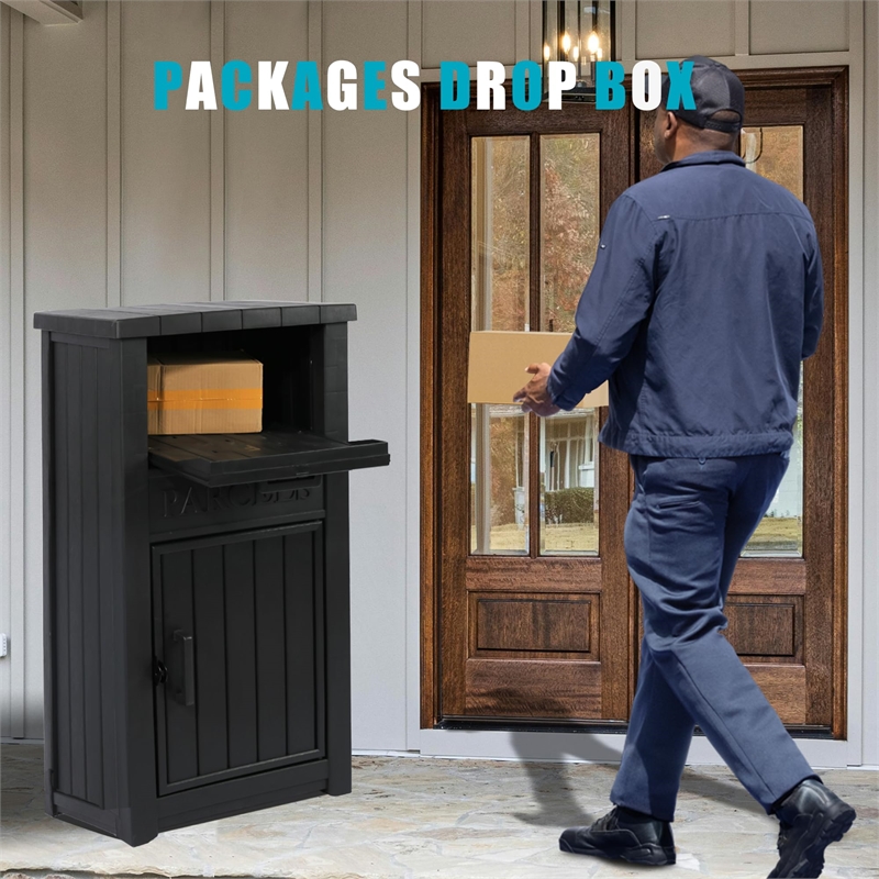 Afuera Living 48-Gallon Lockable Resin Delivery Box with Parcels Sign in Black