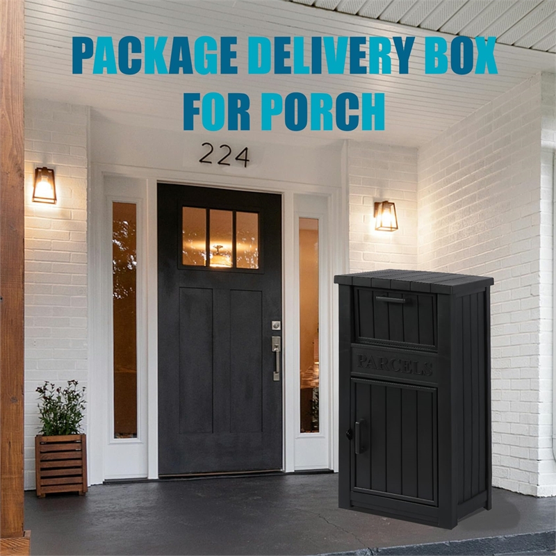 Afuera Living 48-Gallon Lockable Resin Delivery Box with Parcels Sign in Black