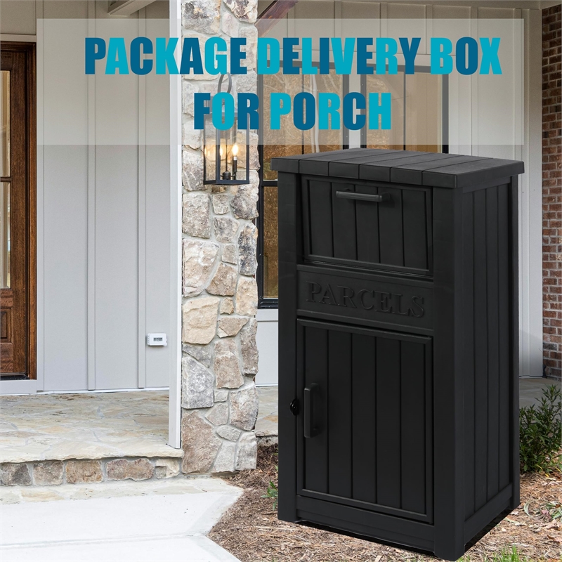 Afuera Living 48-Gallon Lockable Resin Delivery Box with Parcels Sign in Black