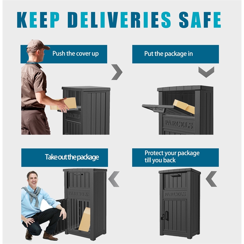 Afuera Living 48-Gallon Lockable Resin Delivery Box with Parcels Sign in Black