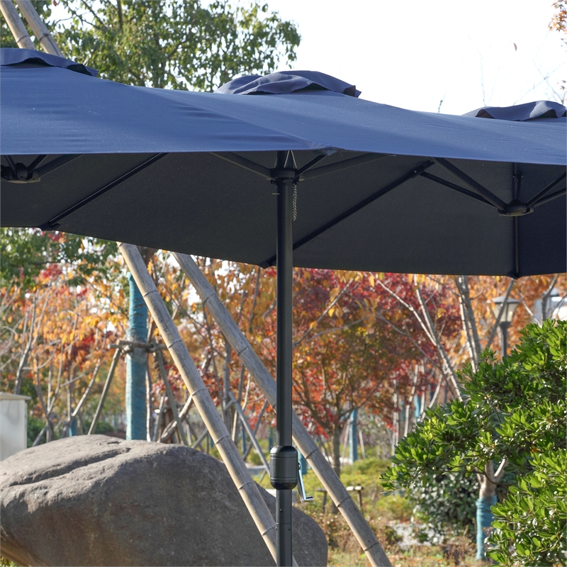 Afuera Living 14.8 Ft Navy Blue Double-Sided Outdoor Terrace Umbrella