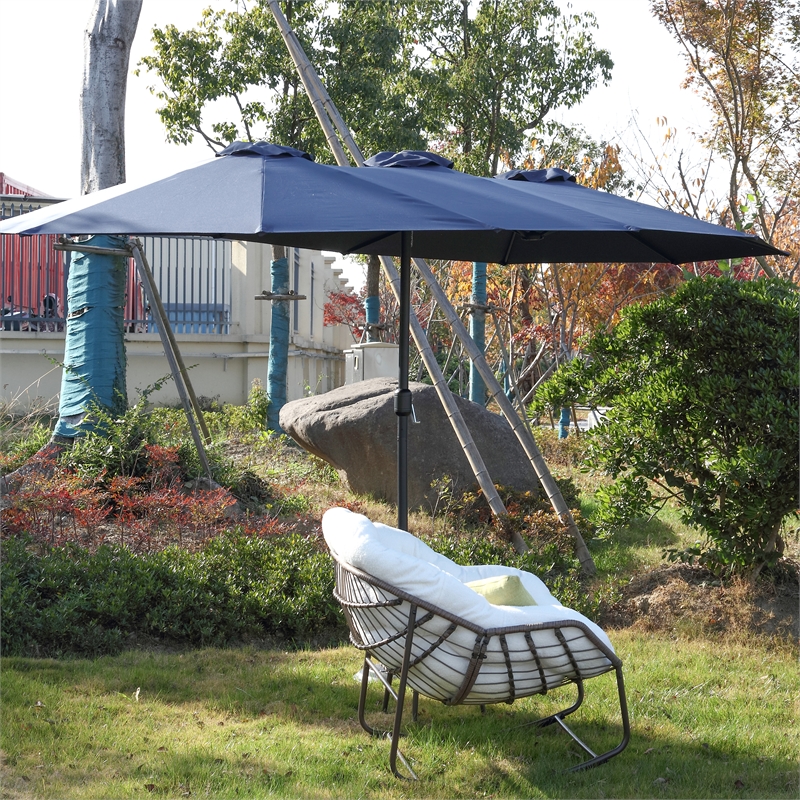 Afuera Living 14.8 Ft Navy Blue Double-Sided Outdoor Terrace Umbrella