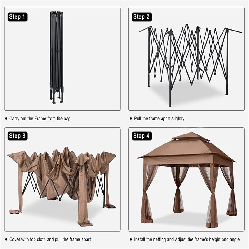 Afuera Living Outdoor Pop-Up Pavilion Canopy with Detachable Mesh in Brown