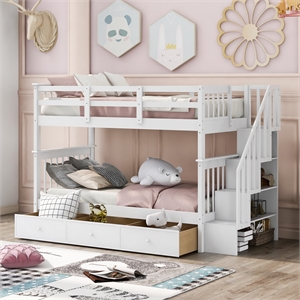 Afuera Living Twin-Over-Twin Bunk Bed with 3 Drawers & Storage Stairs