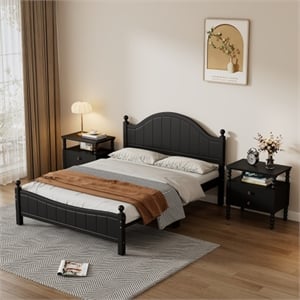 Afuera Living Traditional Wood Queen Bed Set with 2 Nightstands in Black