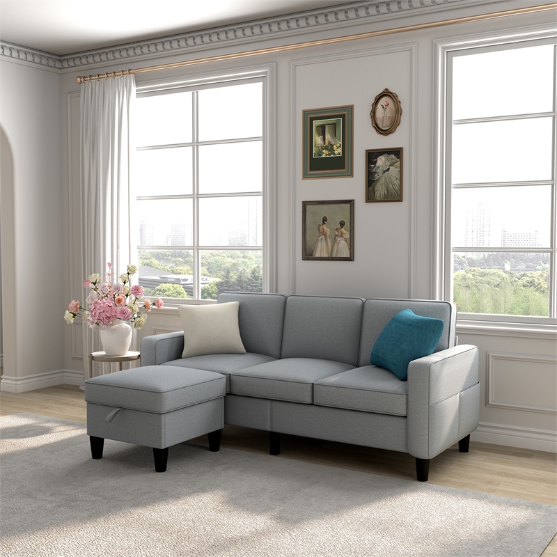 Afuera Living Gray L-Shaped Sectional Sofa with Storage Footstool