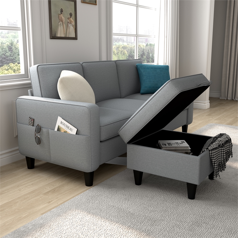 Afuera Living Gray L-Shaped Sectional Sofa with Storage Footstool