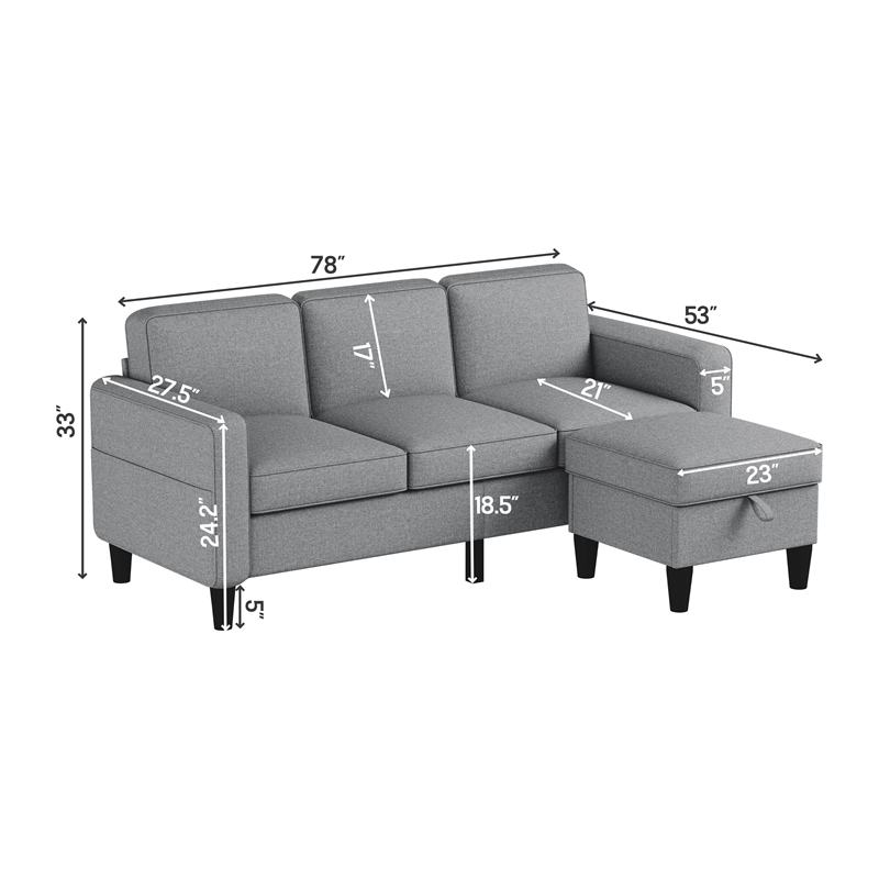 Afuera Living Gray L-Shaped Sectional Sofa with Storage Footstool