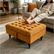 Afuera Living Yellow Chenille 33.46-Inch Square Storage Ottoman on Wheels