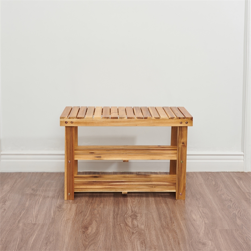 Afuera Living Acacia Wood 2-Tier Shoe Rack Bench 27.6x11x17.8 Inches