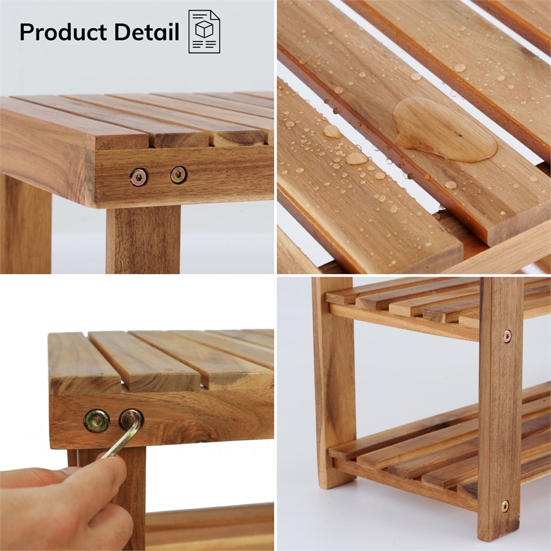 Afuera Living Acacia Wood 2-Tier Shoe Rack Bench 27.6x11x17.8 Inches