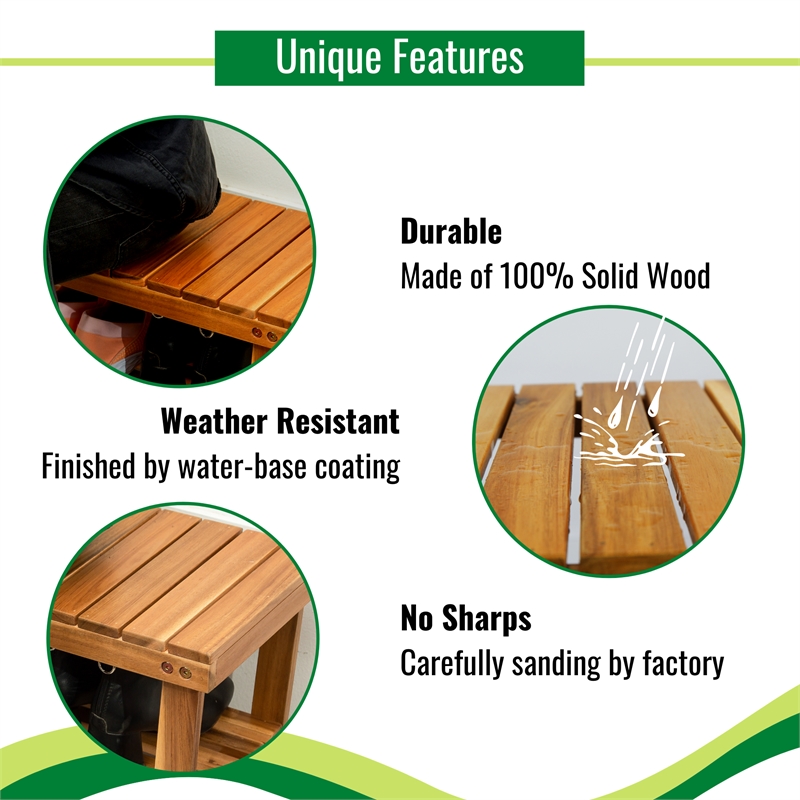 Afuera Living Acacia Wood 2-Tier Shoe Rack Bench 27.6x11x17.8 Inches