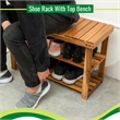 Afuera Living Acacia Wood 2-Tier Shoe Rack Bench 27.6x11x17.8 Inches