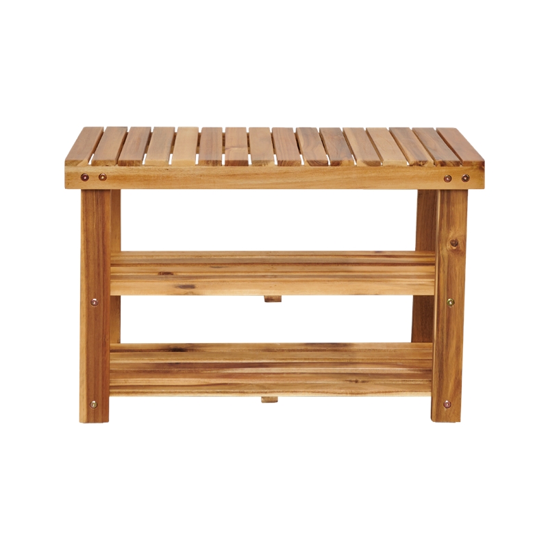 Afuera Living Acacia Wood 2-Tier Shoe Rack Bench 27.6x11x17.8 Inches