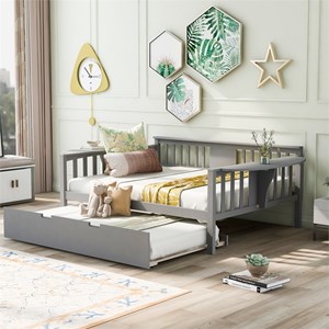 Afuera Living Full Daybed with Twin Trundle & Foldable Side Tables in Gray