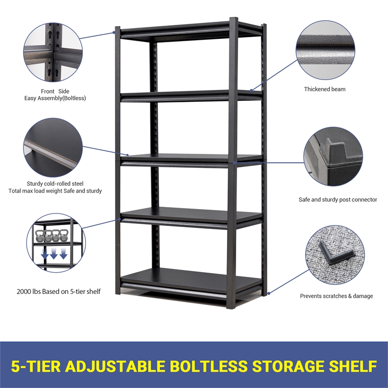 Afuera Living 63-Inch Heavy-Duty 5-Tier Metal Shelving Unit 2000 lbs Capacity