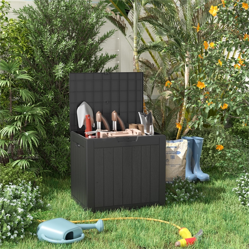 Afuera Living 30-Gallon Weatherproof Outdoor Storage Box in Black Woodgrain
