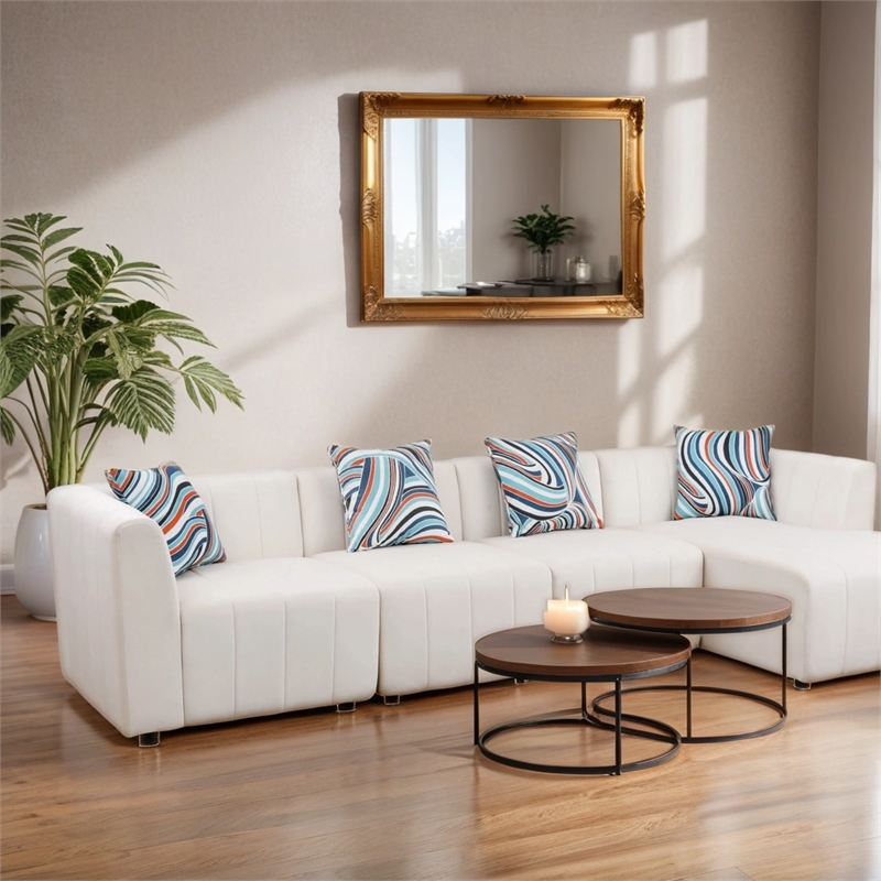 Afuera Living White Microfiber 4-Piece Living Room Sofa Set with Wood Frame
