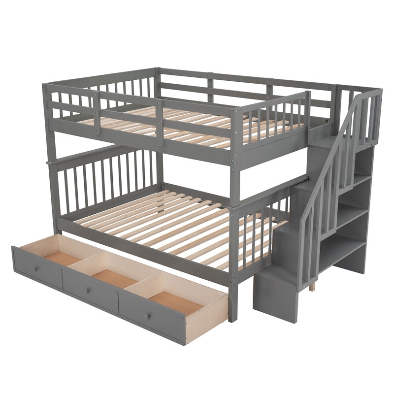 Afuera Living Full-Over-Full Bunk Bed with Stairway Drawer Storage in Gray