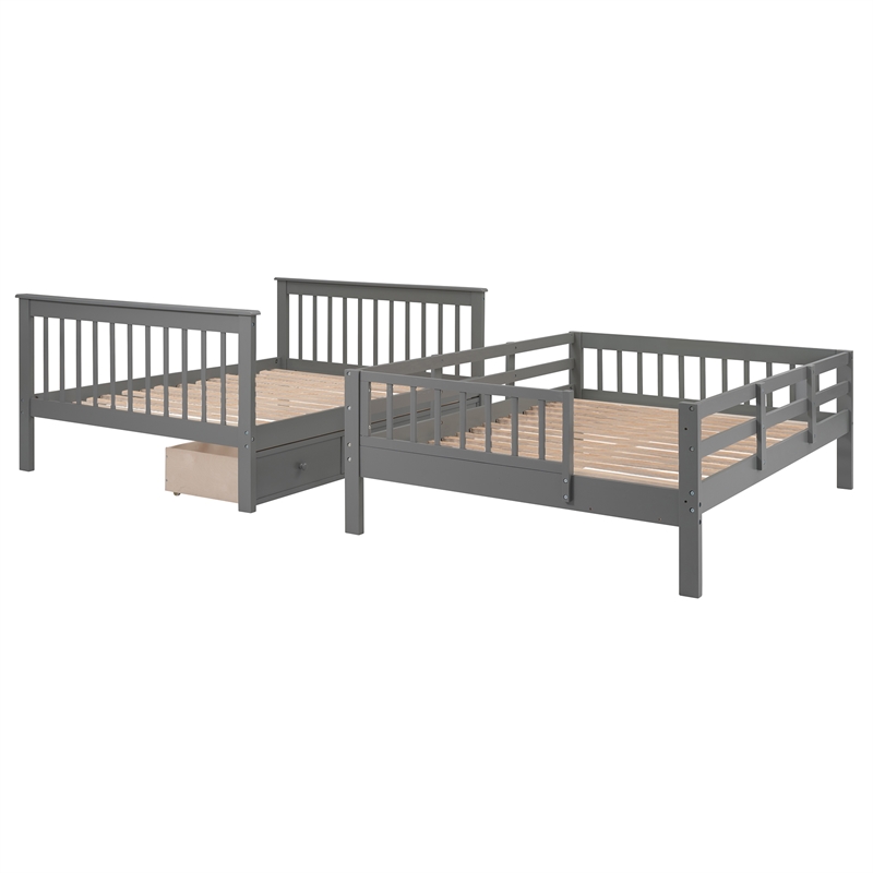 Afuera Living Full-Over-Full Bunk Bed with Stairway Drawer Storage in Gray