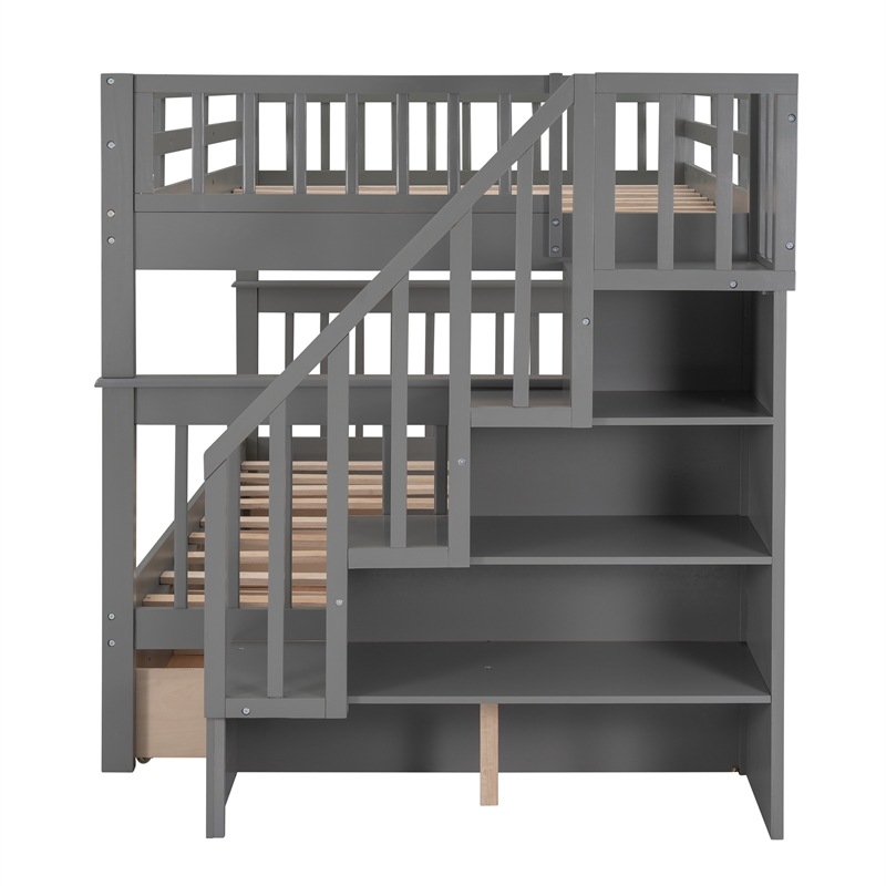 Afuera Living Full-Over-Full Bunk Bed with Stairway Drawer Storage in Gray