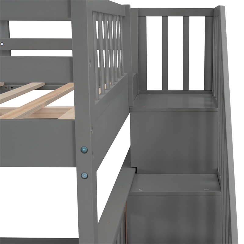 Afuera Living Full-Over-Full Bunk Bed with Stairway Drawer Storage in Gray