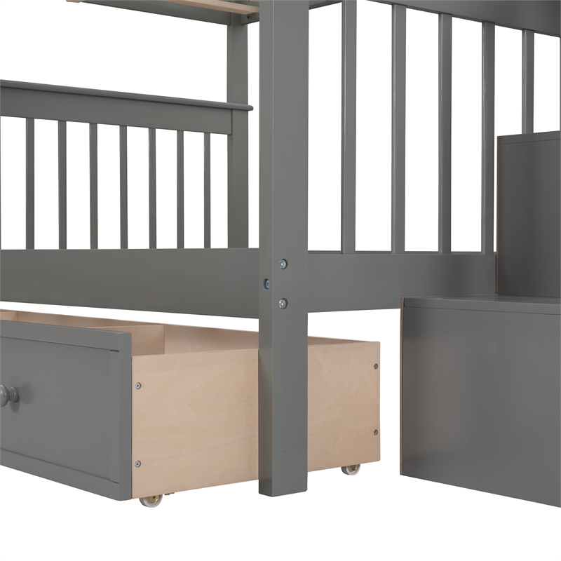 Afuera Living Full-Over-Full Bunk Bed with Stairway Drawer Storage in Gray