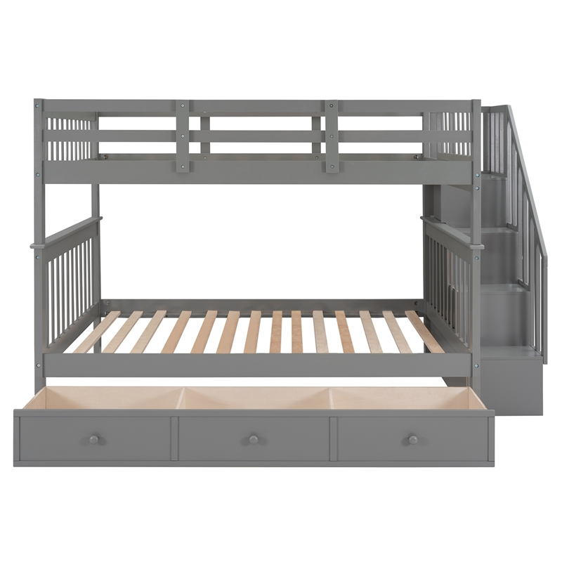 Afuera Living Full-Over-Full Bunk Bed with Stairway Drawer Storage in Gray
