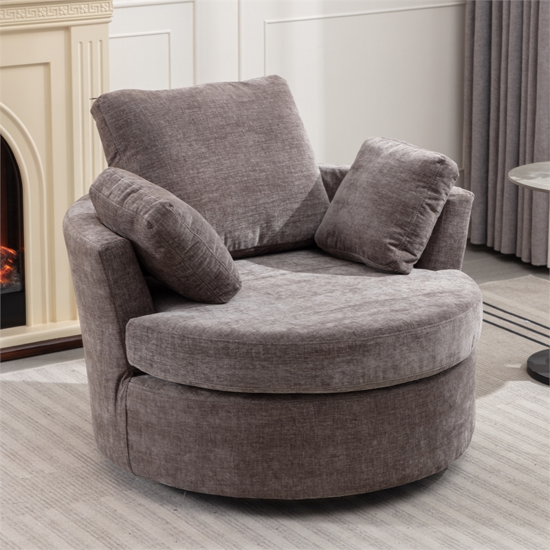 Afuera Living Extra Large Circular Swivel Chair in Gray with 3 Pillows