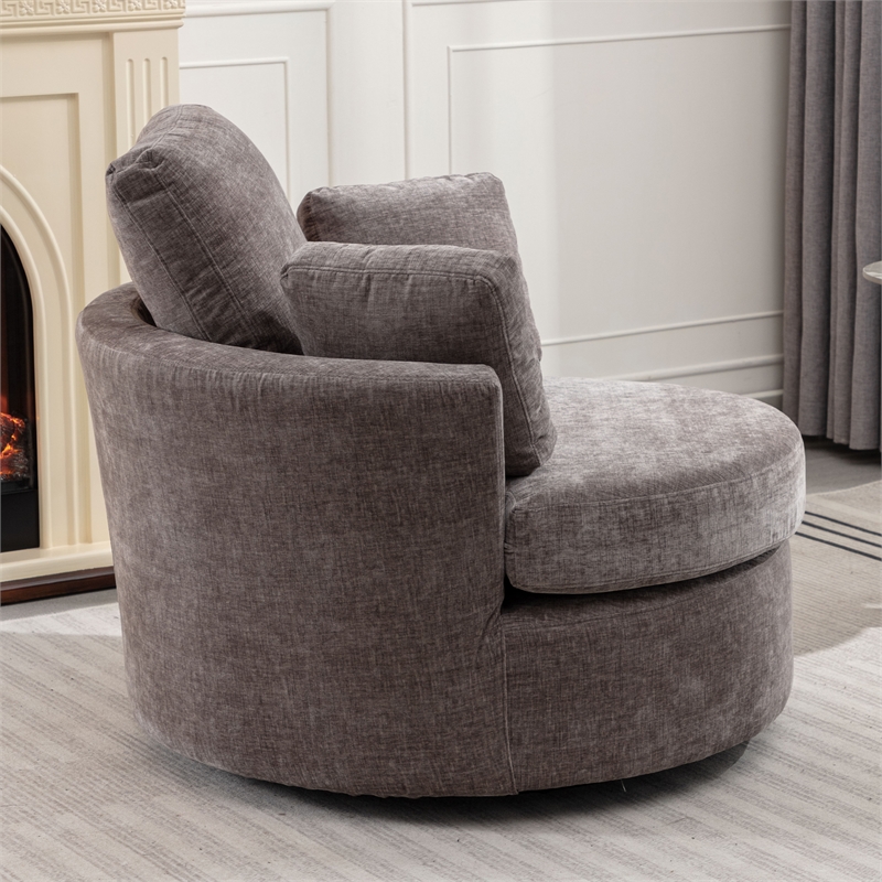 Afuera Living Extra Large Circular Swivel Chair in Gray with 3 Pillows