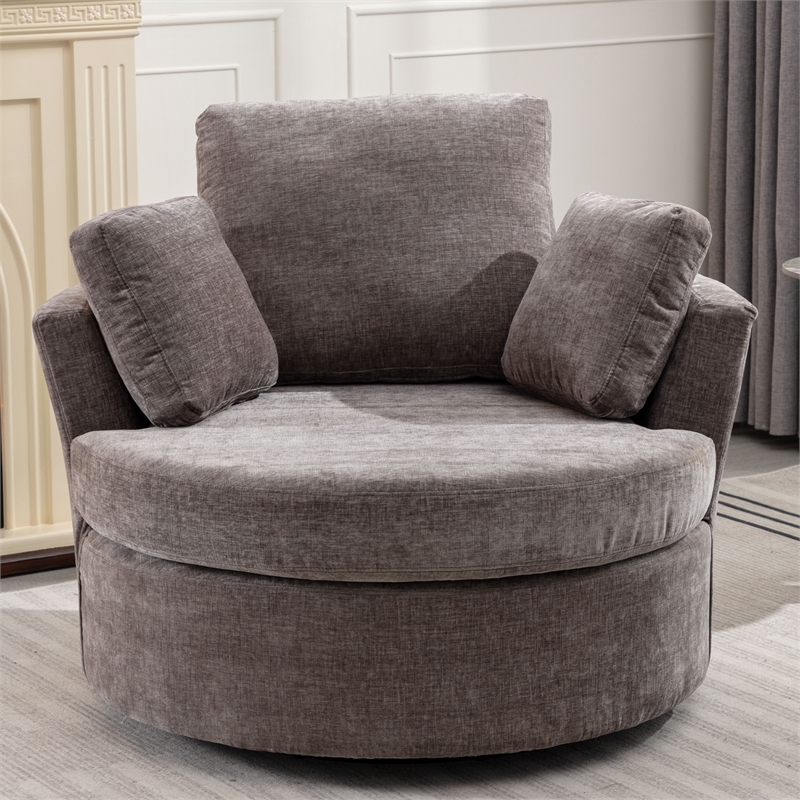 Afuera Living Extra Large Circular Swivel Chair in Gray with 3 Pillows