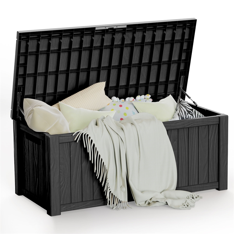 Afuera Living 72-Gallon Weatherproof Outdoor Storage Box in Black Woodgrain