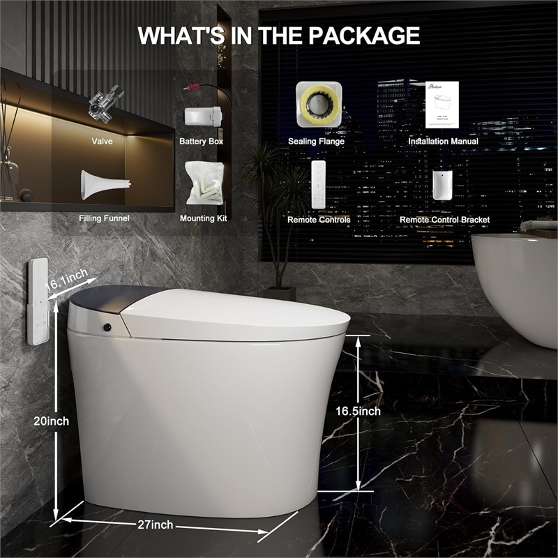 Afuera Living White Ceramic Smart Toilet with Heated Seat & Remote Control