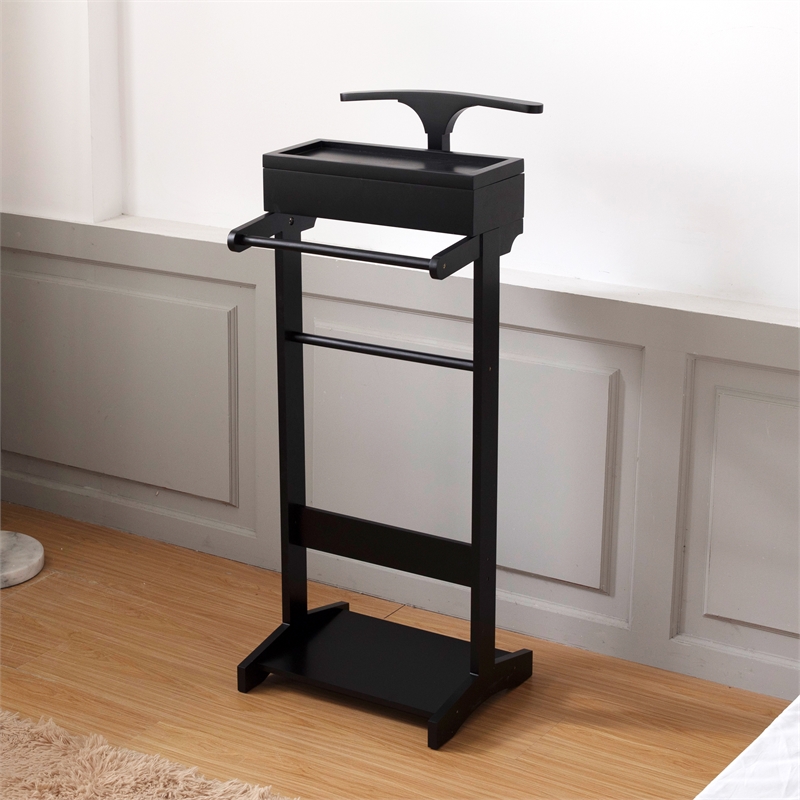 Afuera Living Wood Suit Rack with Top Shelf & Shoe Storage in Black