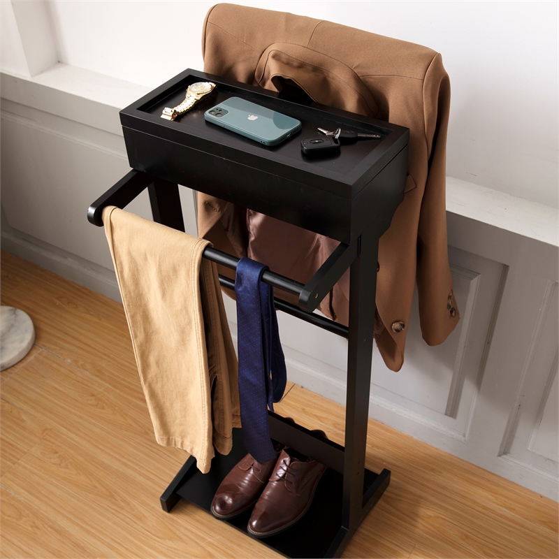 Afuera Living Wood Suit Rack with Top Shelf & Shoe Storage in Black