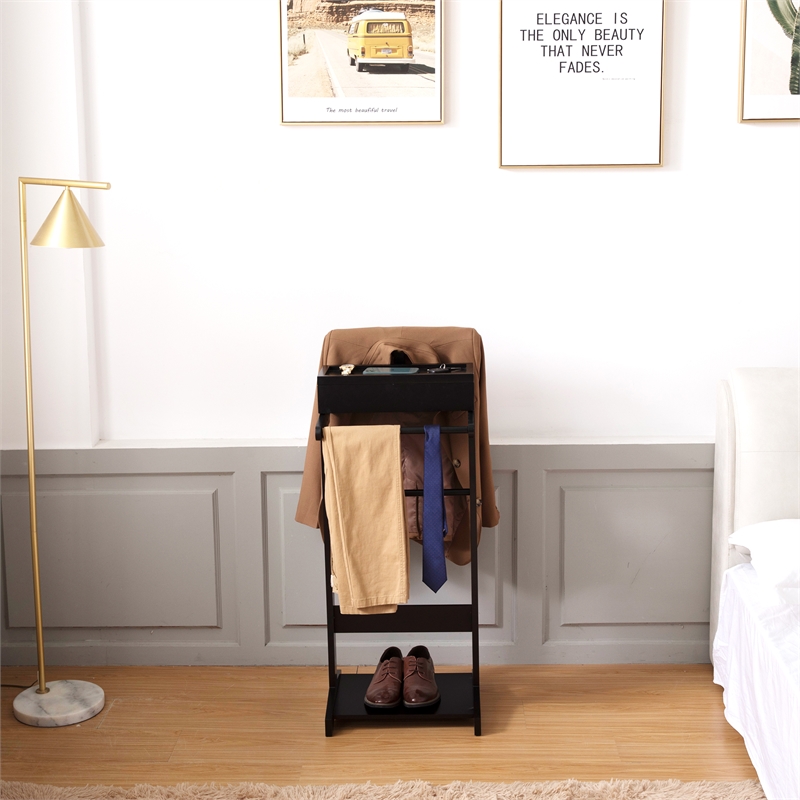 Afuera Living Wood Suit Rack with Top Shelf & Shoe Storage in Black