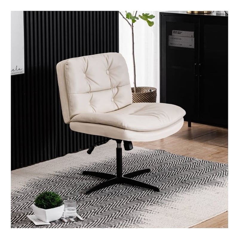 Afuera Living Armless Leather Swivel Office Chair with 5-Inch Adjustable Height