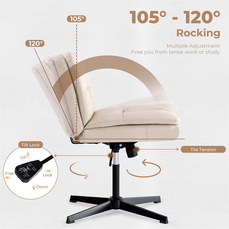 Afuera Living Armless Leather Swivel Office Chair with 5-Inch Adjustable Height