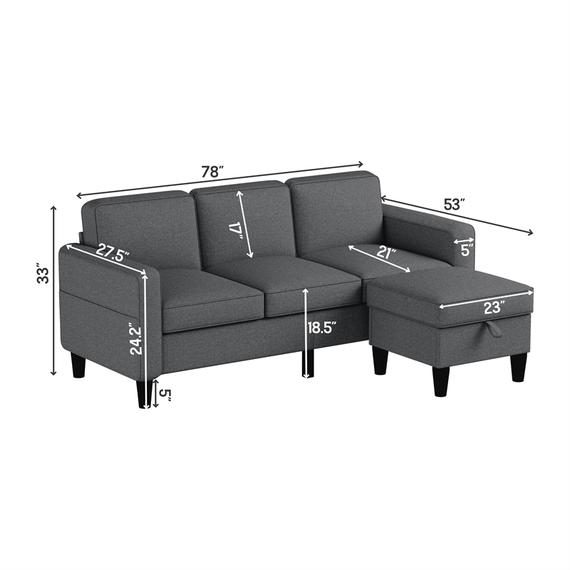 Afuera Living L-Shaped Sectional Sofa with Storage Ottoman & 680 lbs Capacity