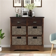 Afuera Living Acacia Wood Storage Cabinet with 2 Drawers & 4 Rattan Baskets